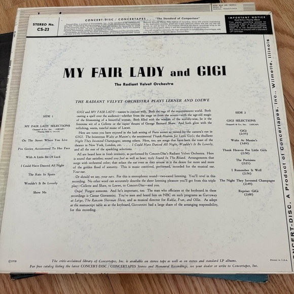 Vintage Record LP Bundle Lot Roger Williams My Fair Lady and Gigi Roger Williams - Picture 5 of 15